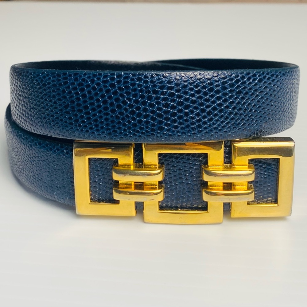 Talbots Navy Blue Belt with Gold Buckle